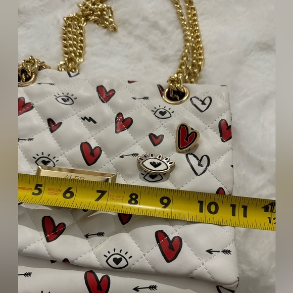 Aldo Caraglio Valentines Heart Print Chain Shoulder Quilted Crossbody Purse RARE - Picture 3 of 15